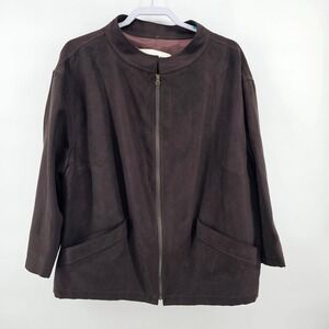 Doncaster Faux Suede Jacket Womens 20W Brown Zip Front Mock Neck Lined NWT